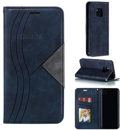Retro S Streak Magnetic Leather Wallet Phone Case for Huawei Mate 20 Pro - Blue
