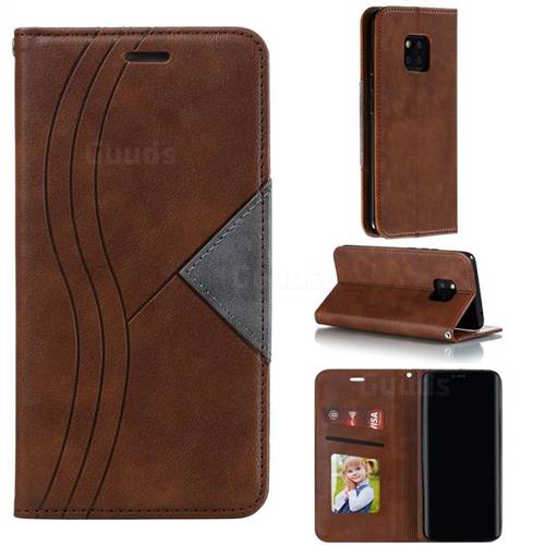 Retro S Streak Magnetic Leather Wallet Phone Case for Huawei Mate 20 Pro - Brown