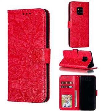 Intricate Embossing Lace Jasmine Flower Leather Wallet Case for Huawei Mate 20 Pro - Red