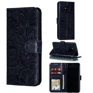 Intricate Embossing Lace Jasmine Flower Leather Wallet Case for Huawei Mate 20 Pro - Dark Blue