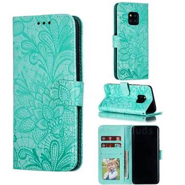 Intricate Embossing Lace Jasmine Flower Leather Wallet Case for Huawei Mate 20 Pro - Green