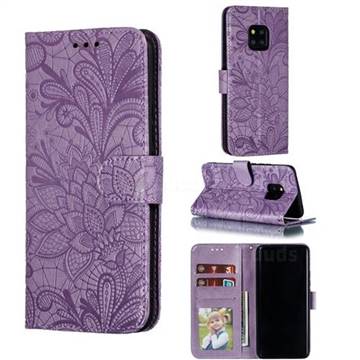 Intricate Embossing Lace Jasmine Flower Leather Wallet Case for Huawei Mate 20 Pro - Purple