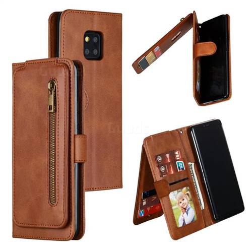 Multifunction 9 Cards Leather Zipper Wallet Phone Case for Huawei Mate 20 Pro - Brown