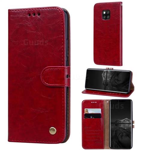 Luxury Retro Oil Wax PU Leather Wallet Phone Case for Huawei Mate 20 Pro - Brown Red