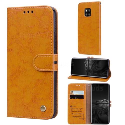 Luxury Retro Oil Wax PU Leather Wallet Phone Case for Huawei Mate 20 Pro - Orange Yellow