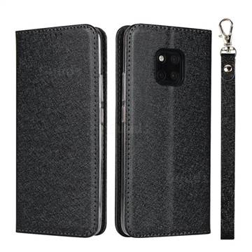 Ultra Slim Magnetic Automatic Suction Silk Lanyard Leather Flip Cover for Huawei Mate 20 Pro - Black