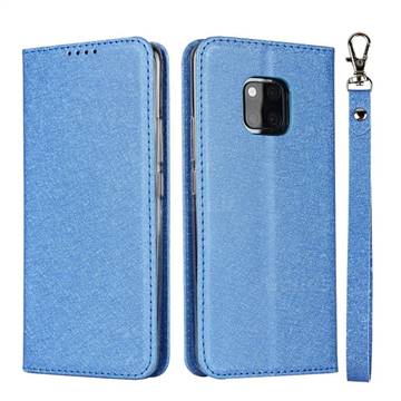 Ultra Slim Magnetic Automatic Suction Silk Lanyard Leather Flip Cover for Huawei Mate 20 Pro - Sky Blue