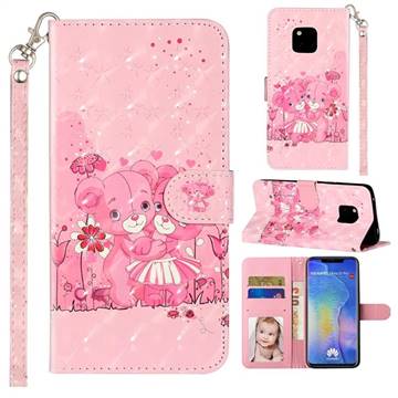 Pink Bear 3D Leather Phone Holster Wallet Case for Huawei Mate 20 Pro