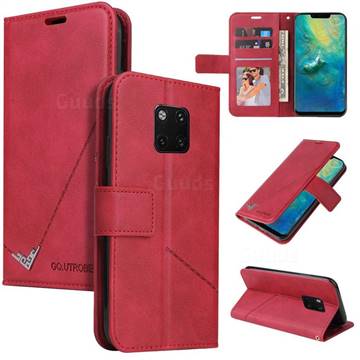 GQ.UTROBE Right Angle Silver Pendant Leather Wallet Phone Case for Huawei Mate 20 Pro - Red