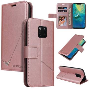 GQ.UTROBE Right Angle Silver Pendant Leather Wallet Phone Case for Huawei Mate 20 Pro - Rose Gold