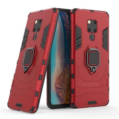 Black Panther Armor Metal Ring Grip Shockproof Dual Layer Rugged Hard Cover for Huawei Mate 20 X - Red