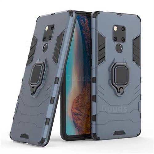 Black Panther Armor Metal Ring Grip Shockproof Dual Layer Rugged Hard Cover for Huawei Mate 20 X - Blue