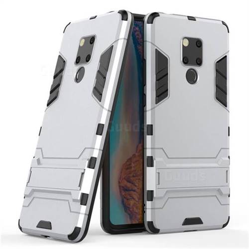 Armor Premium Tactical Grip Kickstand Shockproof Dual Layer Rugged Hard Cover for Huawei Mate 20 X - Silver