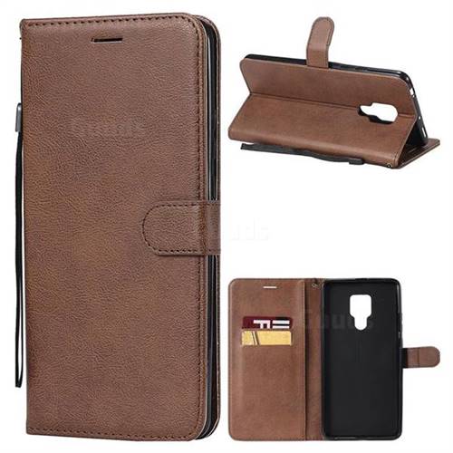 Retro Greek Classic Smooth PU Leather Wallet Phone Case for Huawei Mate 20 X - Brown