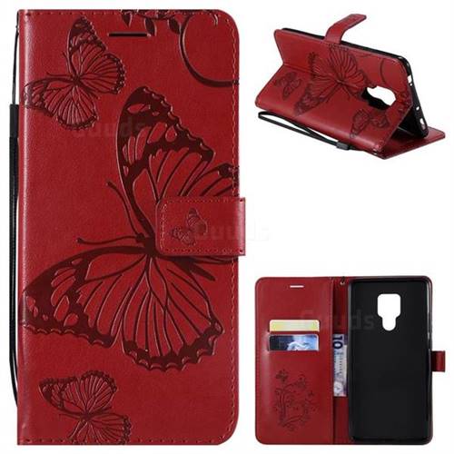 Embossing 3D Butterfly Leather Wallet Case for Huawei Mate 20 X - Red