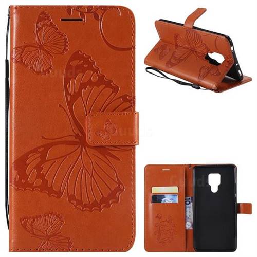 Embossing 3D Butterfly Leather Wallet Case for Huawei Mate 20 X - Orange