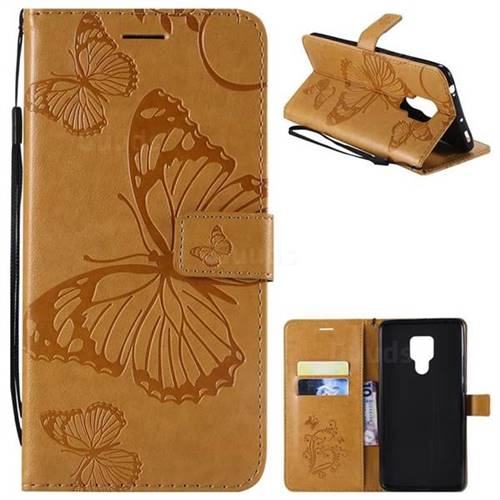 Embossing 3D Butterfly Leather Wallet Case for Huawei Mate 20 X - Yellow