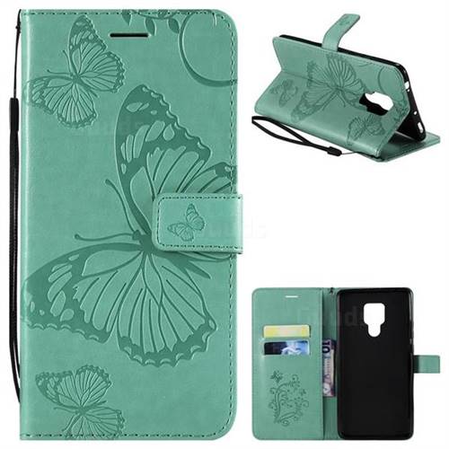 Embossing 3D Butterfly Leather Wallet Case for Huawei Mate 20 X - Green