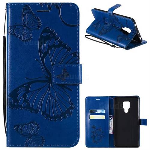Embossing 3D Butterfly Leather Wallet Case for Huawei Mate 20 X - Blue
