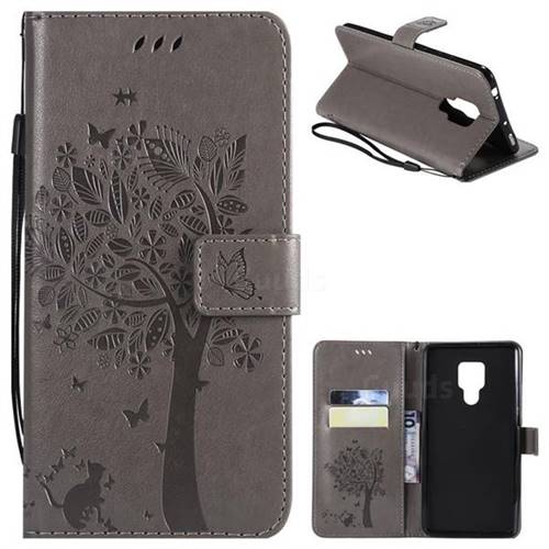 Embossing Butterfly Tree Leather Wallet Case for Huawei Mate 20 X - Grey