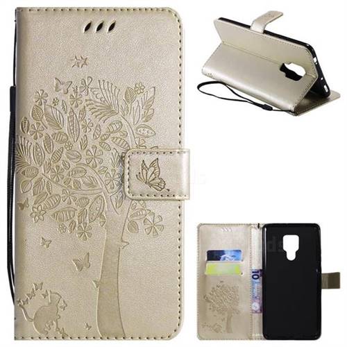 Embossing Butterfly Tree Leather Wallet Case for Huawei Mate 20 X - Champagne