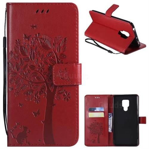 Embossing Butterfly Tree Leather Wallet Case for Huawei Mate 20 X - Red