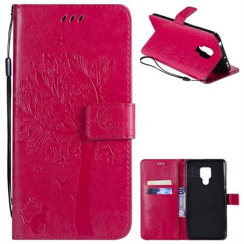 Embossing Butterfly Tree Leather Wallet Case for Huawei Mate 20 X - Rose
