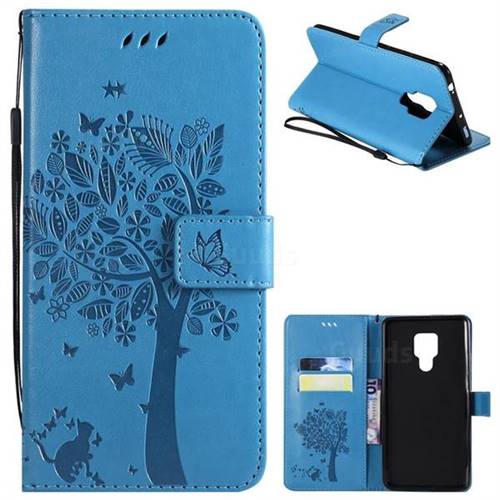 Embossing Butterfly Tree Leather Wallet Case for Huawei Mate 20 X - Blue