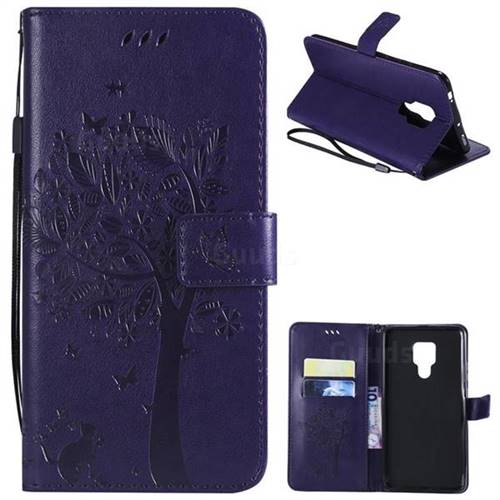 Embossing Butterfly Tree Leather Wallet Case for Huawei Mate 20 X - Purple