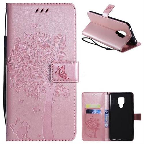 Embossing Butterfly Tree Leather Wallet Case for Huawei Mate 20 X - Rose Pink
