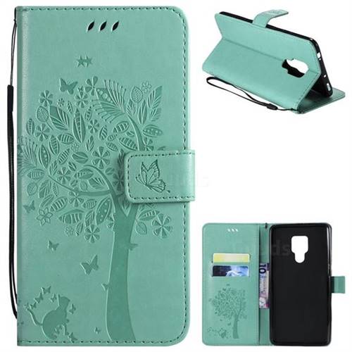 Embossing Butterfly Tree Leather Wallet Case for Huawei Mate 20 X - Cyan