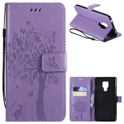 Embossing Butterfly Tree Leather Wallet Case for Huawei Mate 20 X - Violet