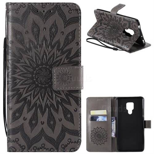 Embossing Sunflower Leather Wallet Case for Huawei Mate 20 X - Gray