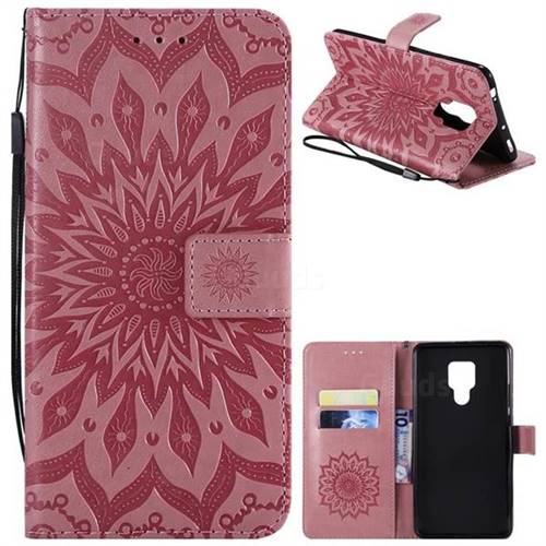 Embossing Sunflower Leather Wallet Case for Huawei Mate 20 X - Pink