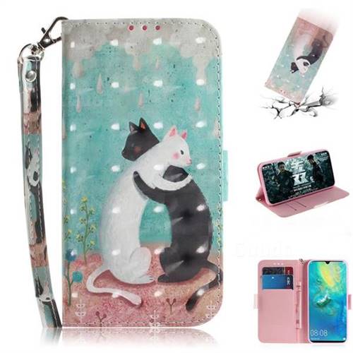 Black and White Cat 3D Painted Leather Wallet Phone Case for Huawei Mate 20 X