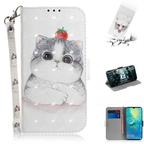 Cute Tomato Cat 3D Painted Leather Wallet Phone Case for Huawei Mate 20 X