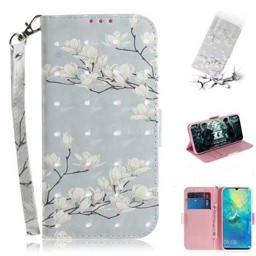 Magnolia Flower 3D Painted Leather Wallet Phone Case for Huawei Mate 20 X