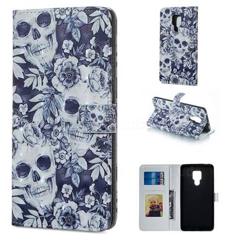 Skull Flower 3D Painted Leather Phone Wallet Case for Huawei Mate 20 X
