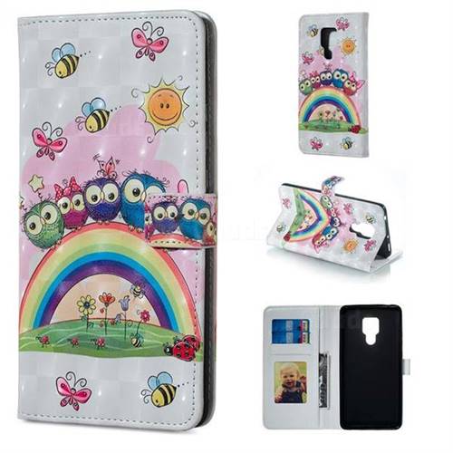 Rainbow Owl Family 3D Painted Leather Phone Wallet Case for Huawei Mate 20 X