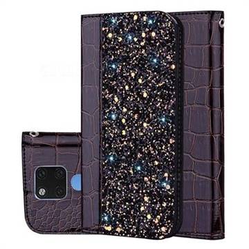 Shiny Crocodile Pattern Stitching Magnetic Closure Flip Holster Shockproof Phone Case for Huawei Mate 20 X - Black Brown