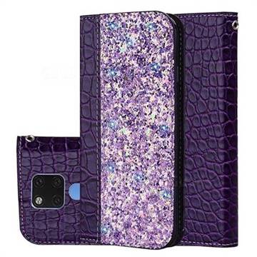Shiny Crocodile Pattern Stitching Magnetic Closure Flip Holster Shockproof Phone Case for Huawei Mate 20 X - Purple