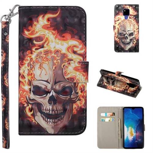 Flame Skull 3D Painted Leather Phone Wallet Case Cover for Huawei Mate 20 X