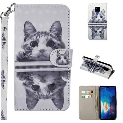 Mirror Cat 3D Painted Leather Phone Wallet Case Cover for Huawei Mate 20 X