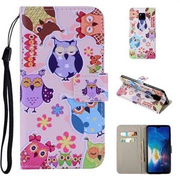 Colorful Owls PU Leather Wallet Phone Case Cover for Huawei Mate 20 X