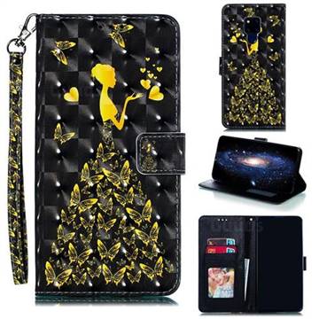 Golden Butterfly Girl 3D Painted Leather Phone Wallet Case for Huawei Mate 20 X