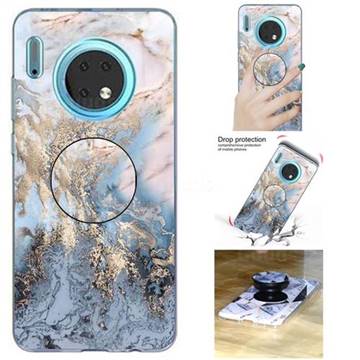 Golden Gray Marble Pop Stand Holder Varnish Phone Cover for Huawei Mate 30