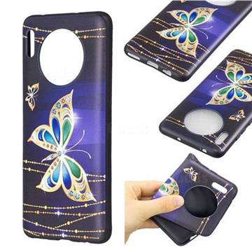 Golden Shining Butterfly 3D Embossed Relief Black Soft Back Cover for Huawei Mate 30