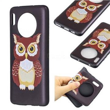 Big Owl 3D Embossed Relief Black Soft Back Cover for Huawei Mate 30