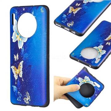 Golden Butterflies 3D Embossed Relief Black Soft Back Cover for Huawei Mate 30