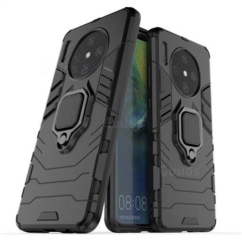 Black Panther Armor Metal Ring Grip Shockproof Dual Layer Rugged Hard Cover for Huawei Mate 30 - Black